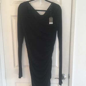 Allsaints ruched black dress asymmetrical